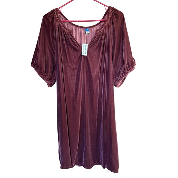 Old Navy Short Sleeve Velvet Mini Dress Raisin Arizona 2XL XXL Comfortable Drape - Picture 1 of 9